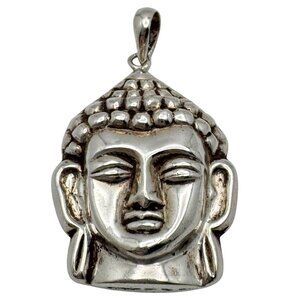 925 Sterling Silver Buddha Head Pendant Jewelry Art 1 3/8"